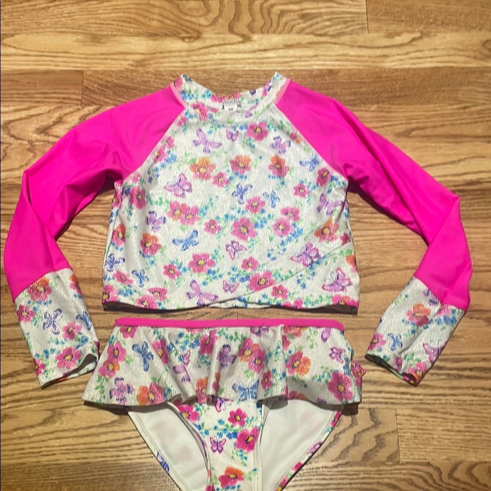 Flapdoodles Pink Floral Rashguard Swim Top